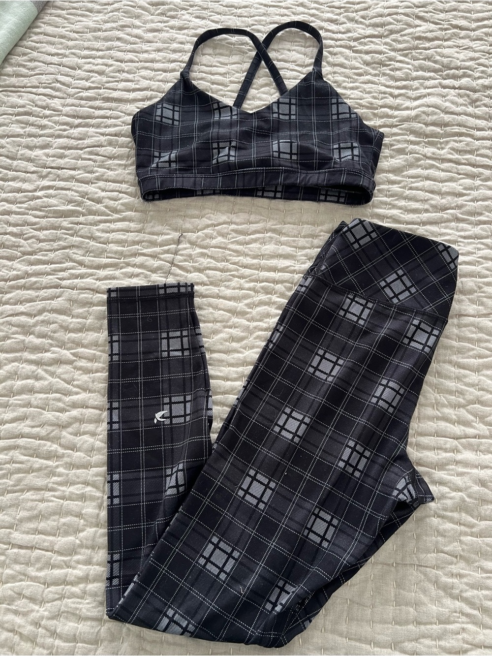 Glyder Black Plaid Active Bra and Leggings Set